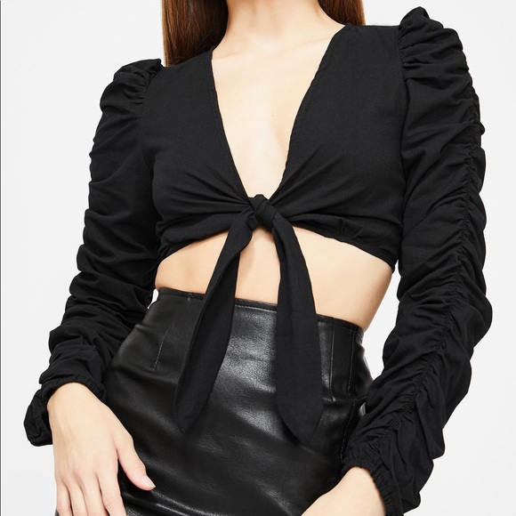 Dolls Kill Tops - JET BLACK TIED UP CROP TOP by DOLLS KILL